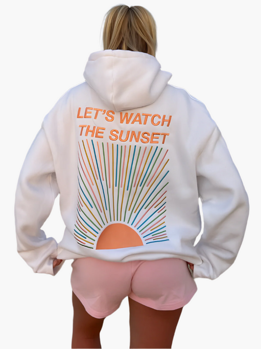 Women's Oversized Hoodie with Sunset Print – Casual Beach and Loungewear