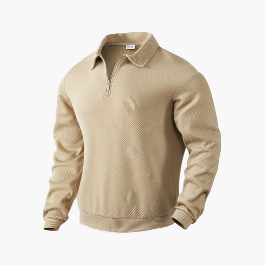 Men's Quarter-Zip Geometric Pattern Casual Sweater – Vintage-Inspired Relaxed Fit Pullover