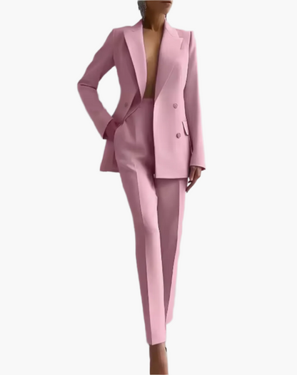 Women's Elegant Two-Piece Office Suit Set – Blazer & High-Waist Pants, Professional Summer Business Attire