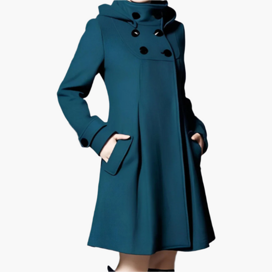 Women's Elegant Winter Coat with Hood, Double-Breasted, Feminine Fit – Ideal for Cold Weather and Everyday Style