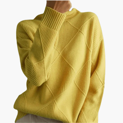 Women's Elegant Turtleneck Sweater, Classic Diamond Knit, Versatile Everyday Style