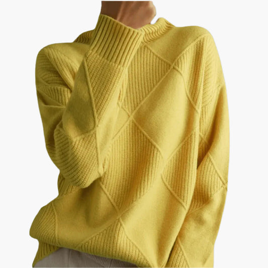 Women's Elegant Turtleneck Sweater, Classic Diamond Knit, Versatile Everyday Style