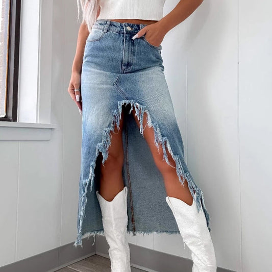 Lisa – High Waist Asymmetrical Denim Skirt