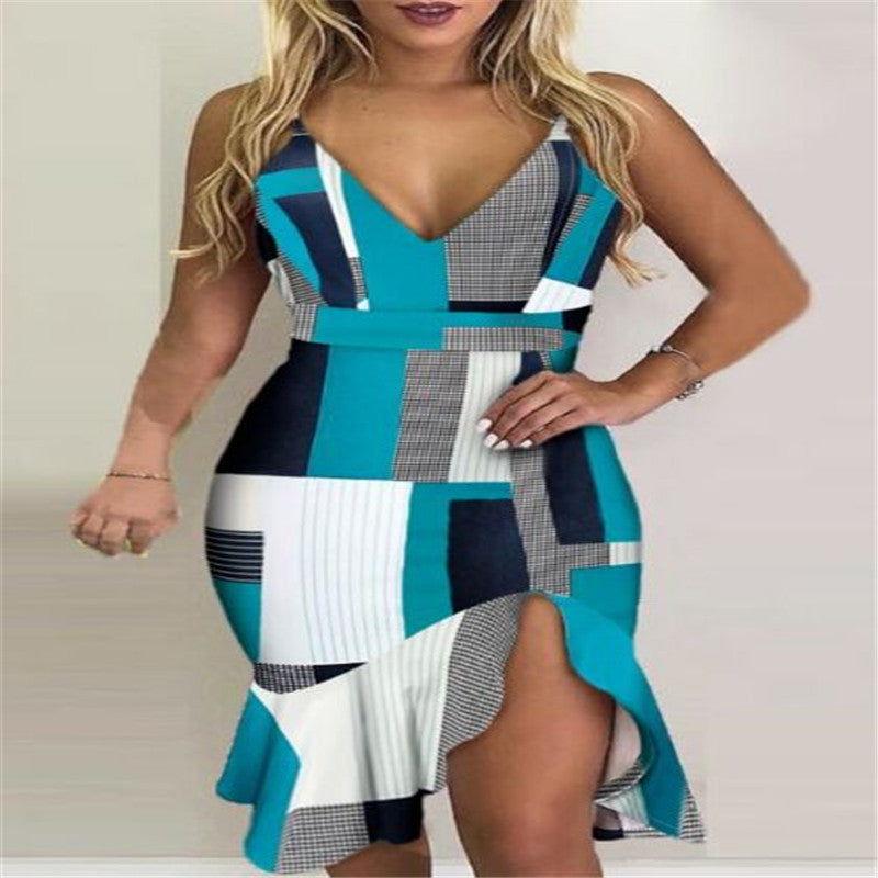 Louise – Collage Halter Irregular Skirt Dress