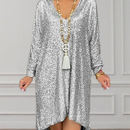 Women's Sequin A-Line Party Dress with Princess Sleeves, Elegant Commute Style