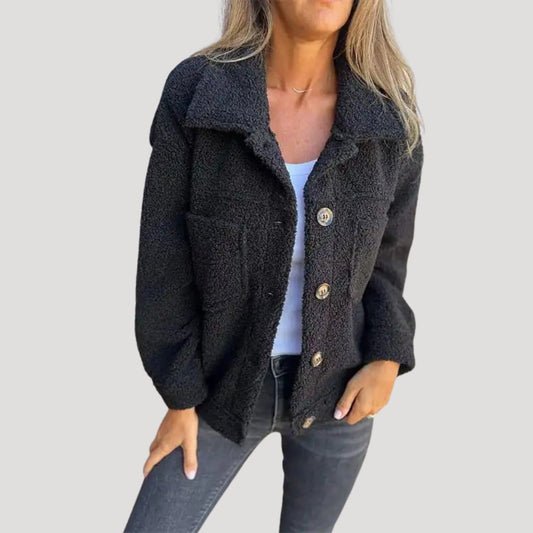 Women's Teddy Fleece Button-Up Sherpa Jacket – Casual Cozy Outerwear