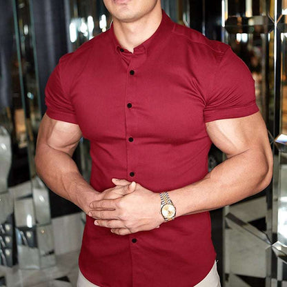 Doug – Men's Fashion Slim Solid Color Cardigan Short Sleeve Shirt