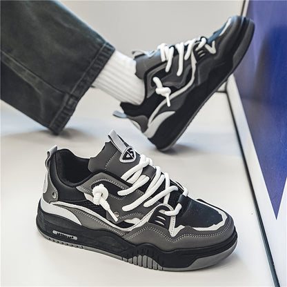 Men's Casual Sport Sneakers with Geometric Design and Lace-Up Closure
