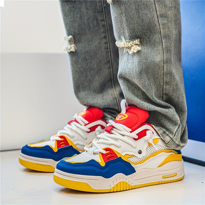 Men's Casual Sport Sneakers with Geometric Design and Lace-Up Closure
