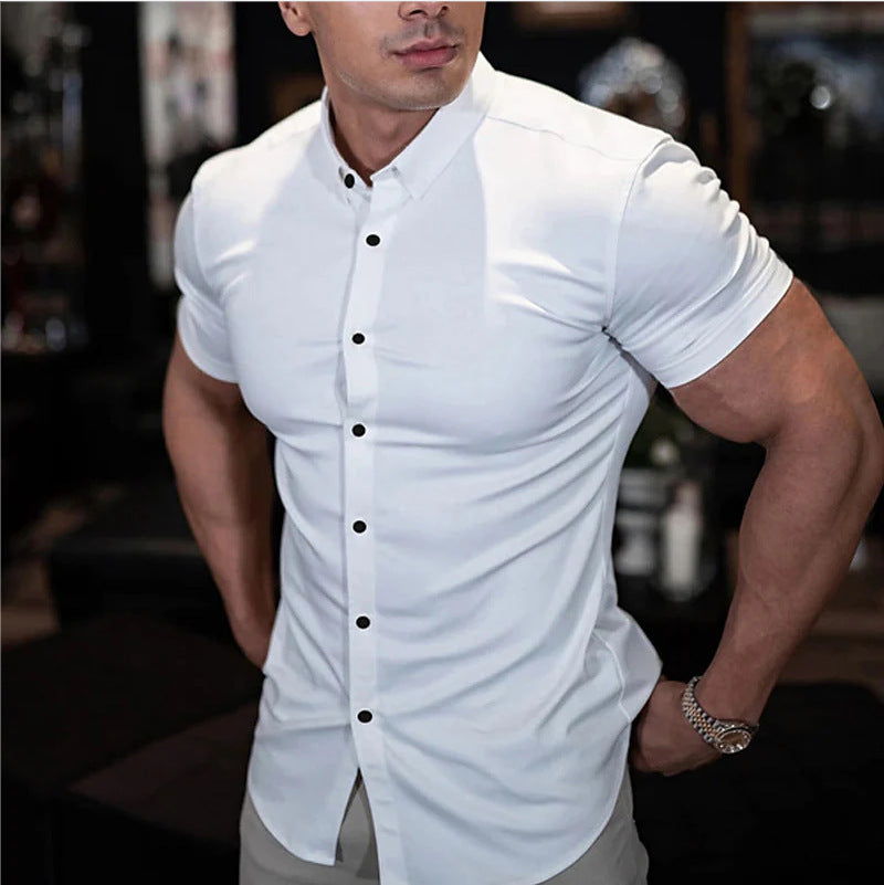 Doug – Men's Fashion Slim Solid Color Cardigan Short Sleeve Shirt