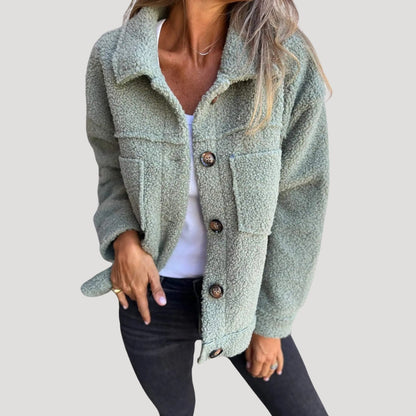 Women's Teddy Fleece Button-Up Sherpa Jacket – Casual Cozy Outerwear