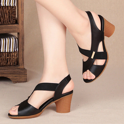 Rachael – Non-Slip Thick-Heel Vegan Leather Fish Mouth Shoes