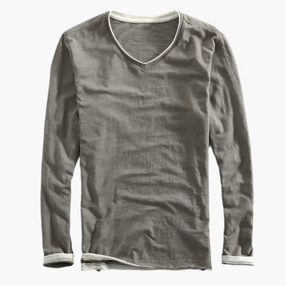 Men's Vintage Fit Layered Illusion Long Sleeve V-Neck Shirt Smart Casual