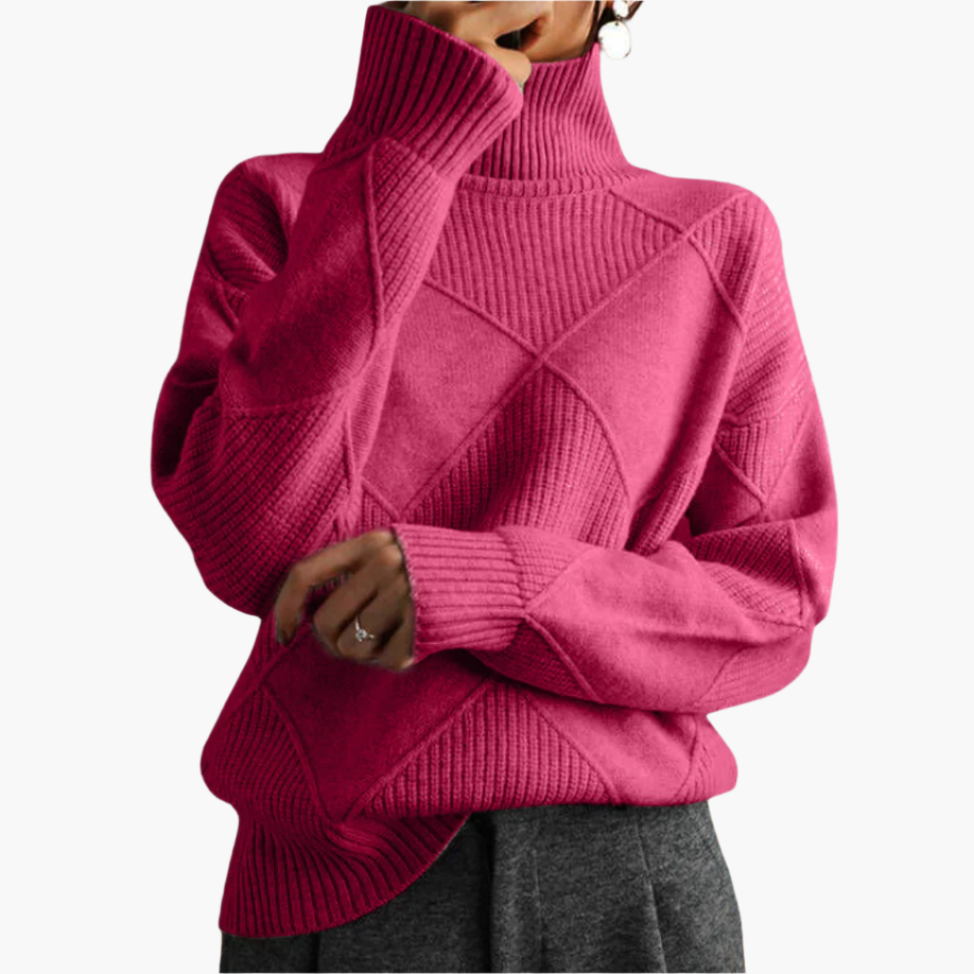 Women's Casual Diamond-Knit Pullover Sweater – Modern Relaxed Fit