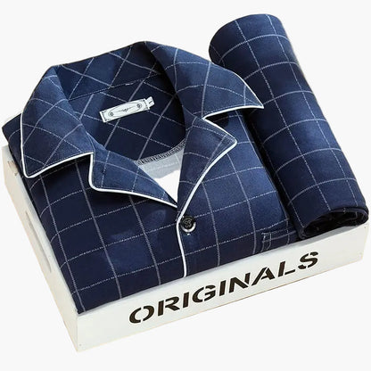 Men's Classic Feather Print Pajama Set – Long Sleeve Button Down Loungewear