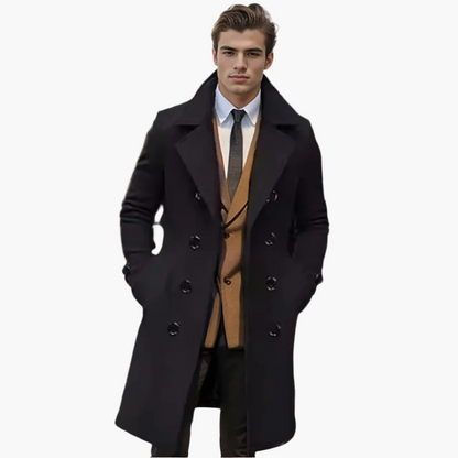 Men's Italian Style Double-Breasted Long Coat – Modern Formal Overcoat