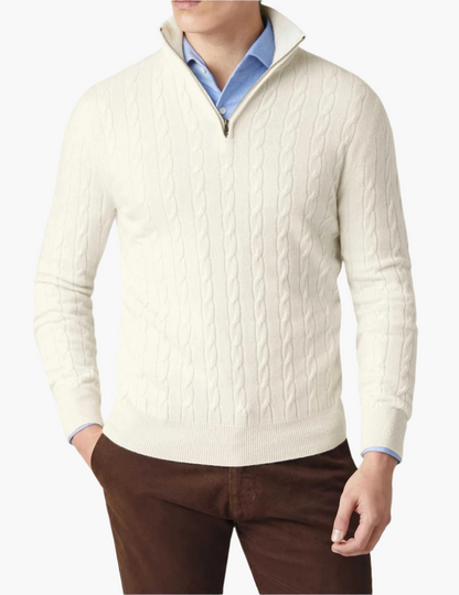 Men's Cable-Knit Quarter-Zip Sweater – Classic Modern Style for Work & Weekend