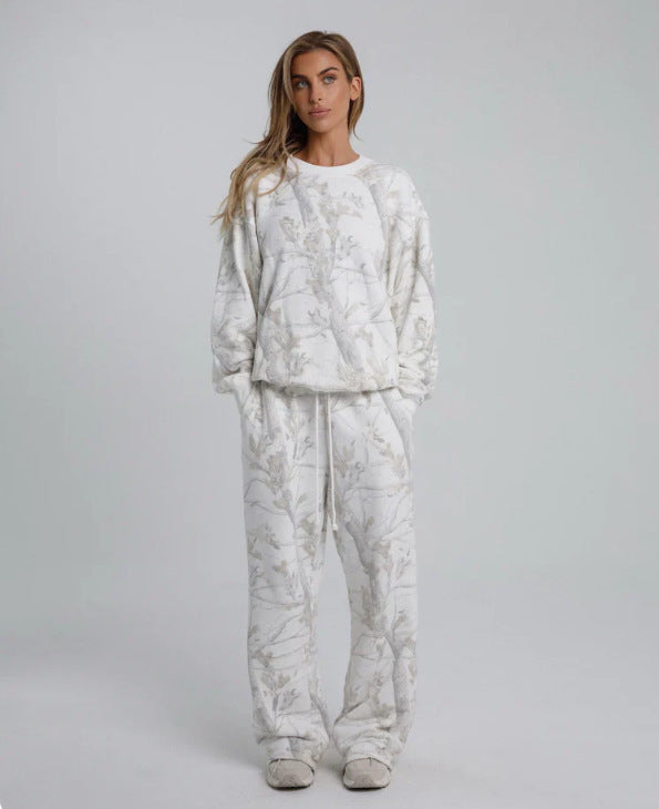Jennifer – Camouflage Hoodie Maple Leaf Print Two Piece Set