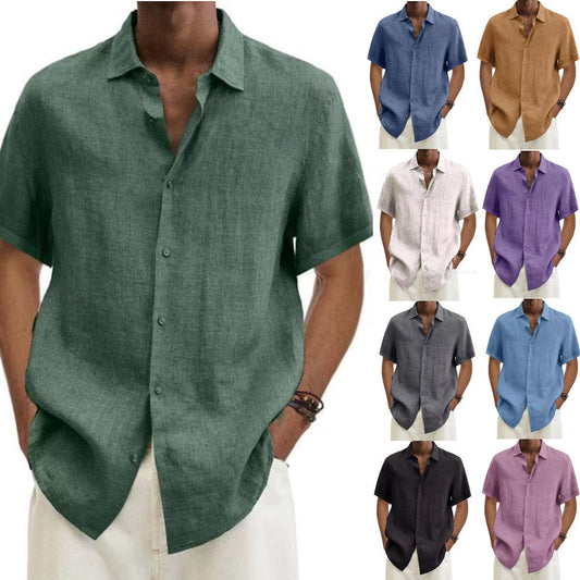 Men's Casual Short Sleeve Button Down Linen Blend Shirt – Relaxed Summer Style