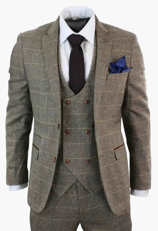 Men's Classic Double Breasted Three-Piece Suit – British Style Formalwear for Weddings and Events