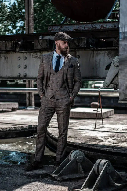 Men's Classic Double Breasted Three-Piece Suit – British Style Formalwear for Weddings and Events