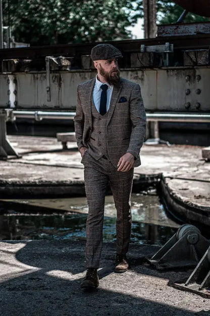 Men's Classic Double Breasted Three-Piece Suit – British Style Formalwear for Weddings and Events