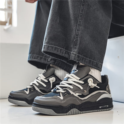 Men's Casual Sport Sneakers with Geometric Design and Lace-Up Closure