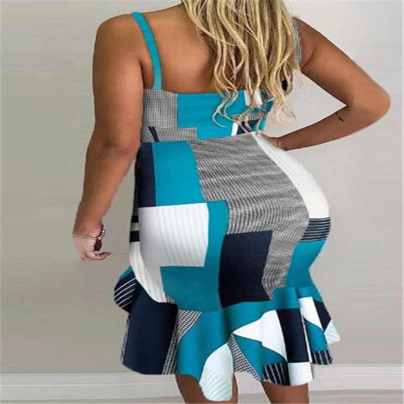 Louise – Collage Halter Irregular Skirt Dress