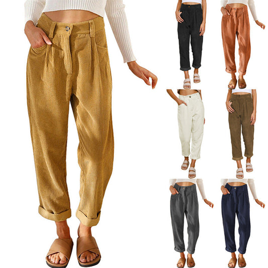 Sarah – High Waist Casual Pants in Corduroy
