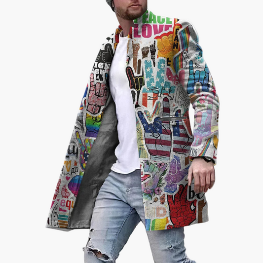 Men's Graphic Art Long Coat – Urban Statement Fashion Outerwear