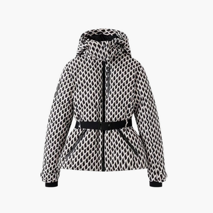 Women's Belted Hooded Fashion Puffer Jacket – Winter Water-Resistant Insulated Outerwear