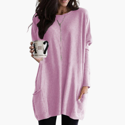 Women's Long Casual Tunic Sweater with Pockets – Relaxed Fit, Everyday Style