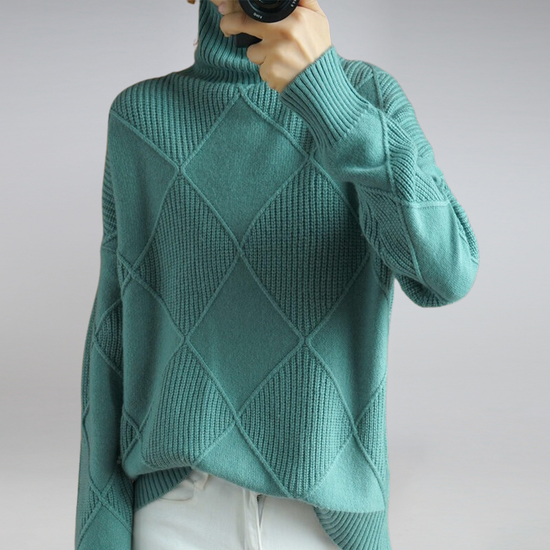 Women's Casual Diamond-Knit Pullover Sweater – Modern Relaxed Fit