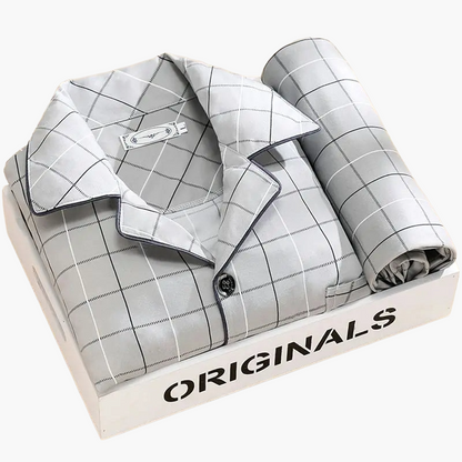 Men's Classic Feather Print Pajama Set – Long Sleeve Button Down Loungewear
