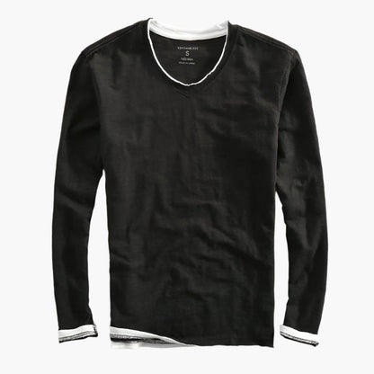 Men's Vintage Fit Layered Illusion Long Sleeve V-Neck Shirt Smart Casual