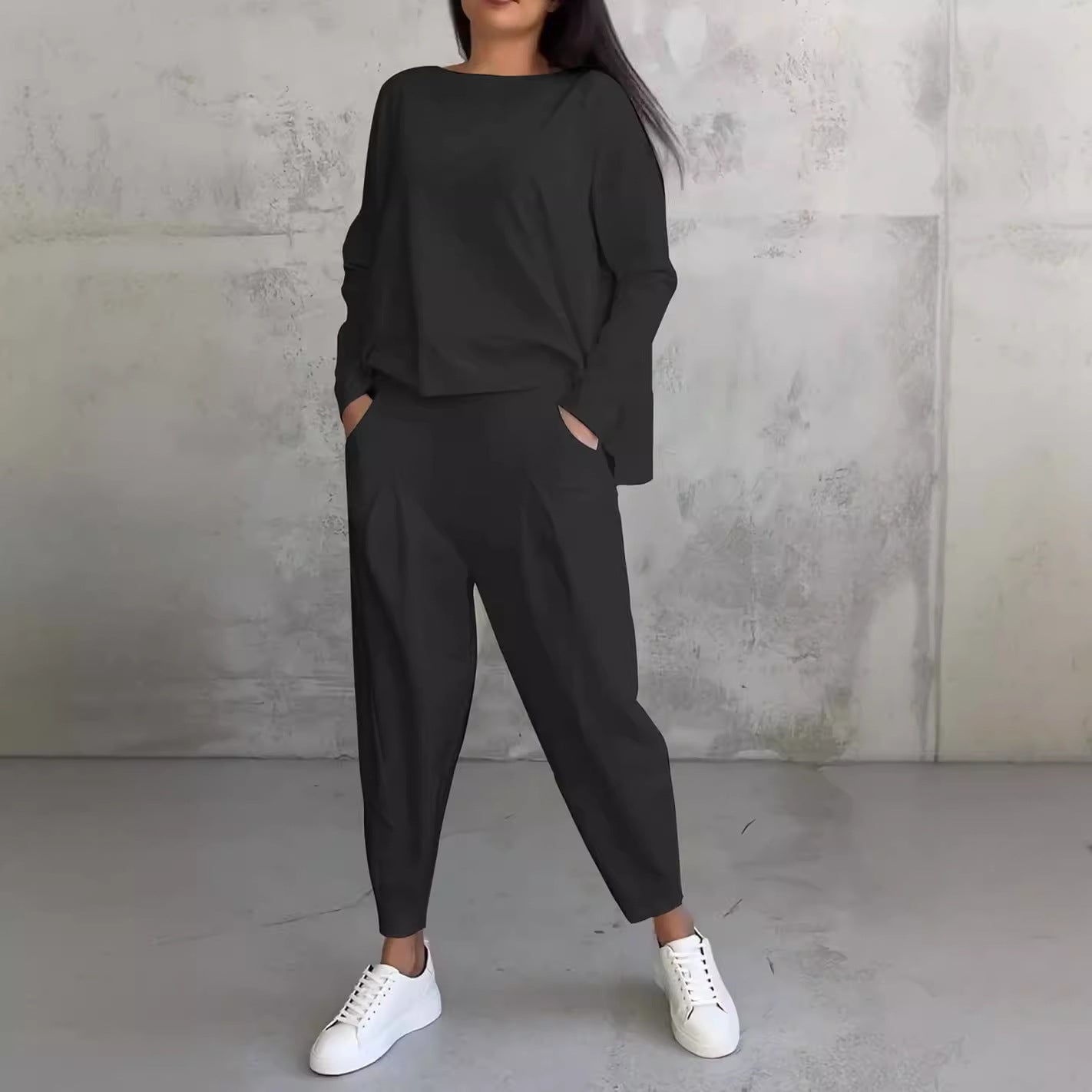 Carly – Irregular Design Long-sleeved Sweater Harem Pants Suit