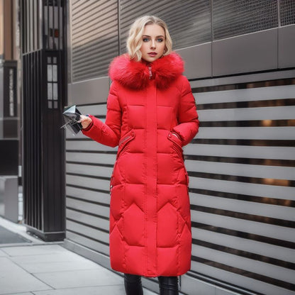 Amanda – Over The Knee Quilted Jacket with Large Fur Collar