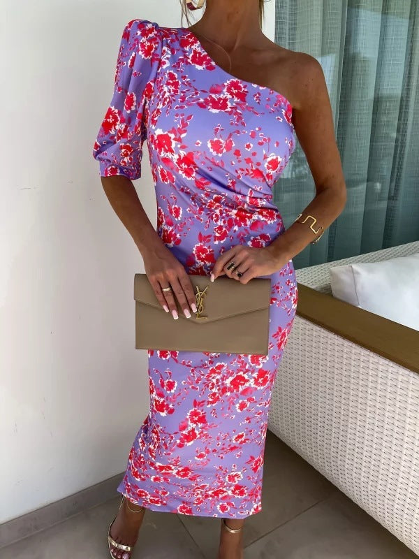 Esme – Asymmetrical Printed Dress with Pleats