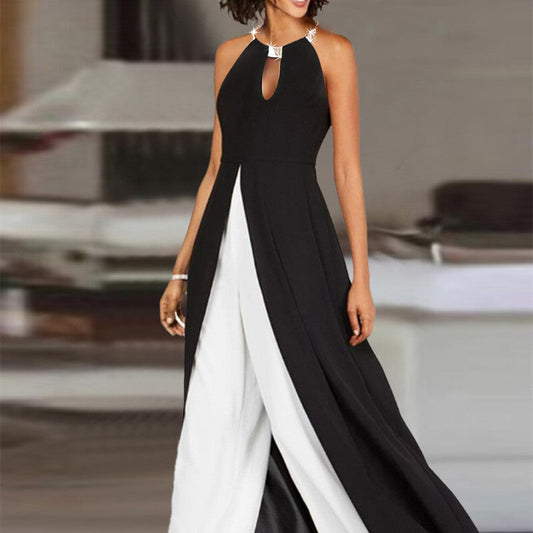 Miranda – Sleeveless Black Jumpsuit with Color Contrast