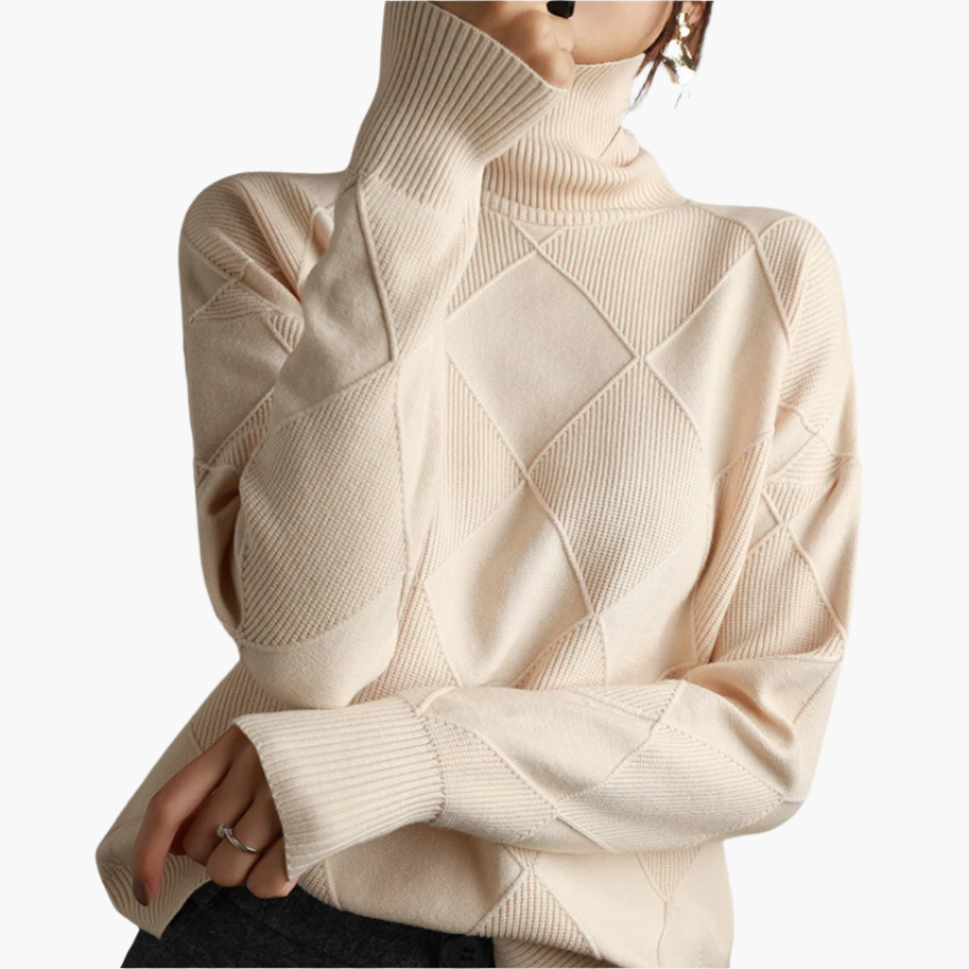 Women's Casual Diamond-Knit Pullover Sweater – Modern Relaxed Fit