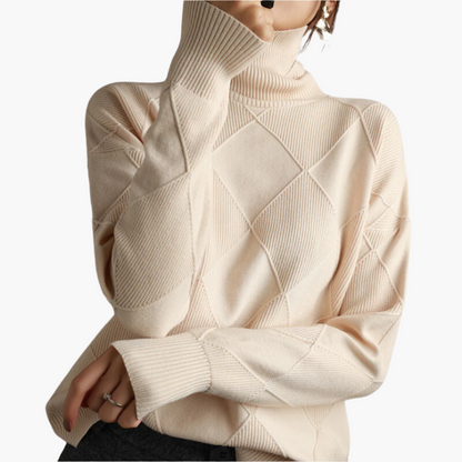 Women's Casual Diamond-Knit Pullover Sweater – Modern Relaxed Fit