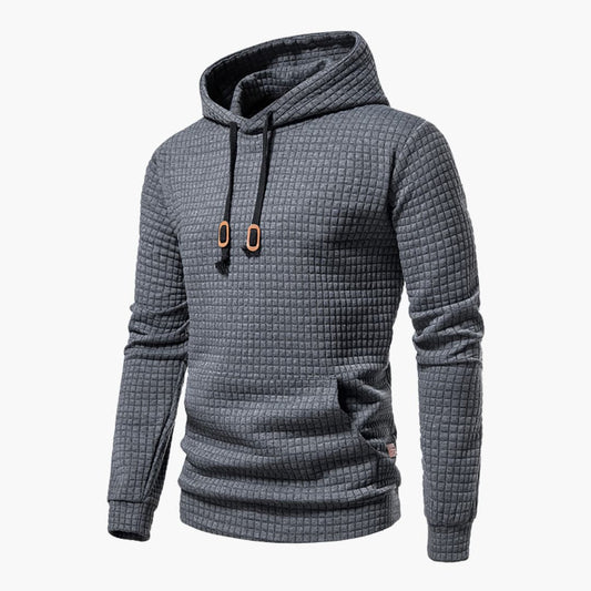 Men's Casual Plaid Textured Hoodie – Modern Relaxed Fit Pullover for Everyday Comfort