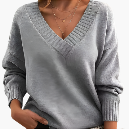 Women's Chic V-Neck Long Sleeve Sweater – Elegant Casual Style for Winter