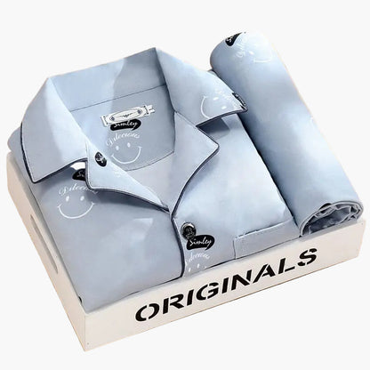 Men's Classic Feather Print Pajama Set – Long Sleeve Button Down Loungewear