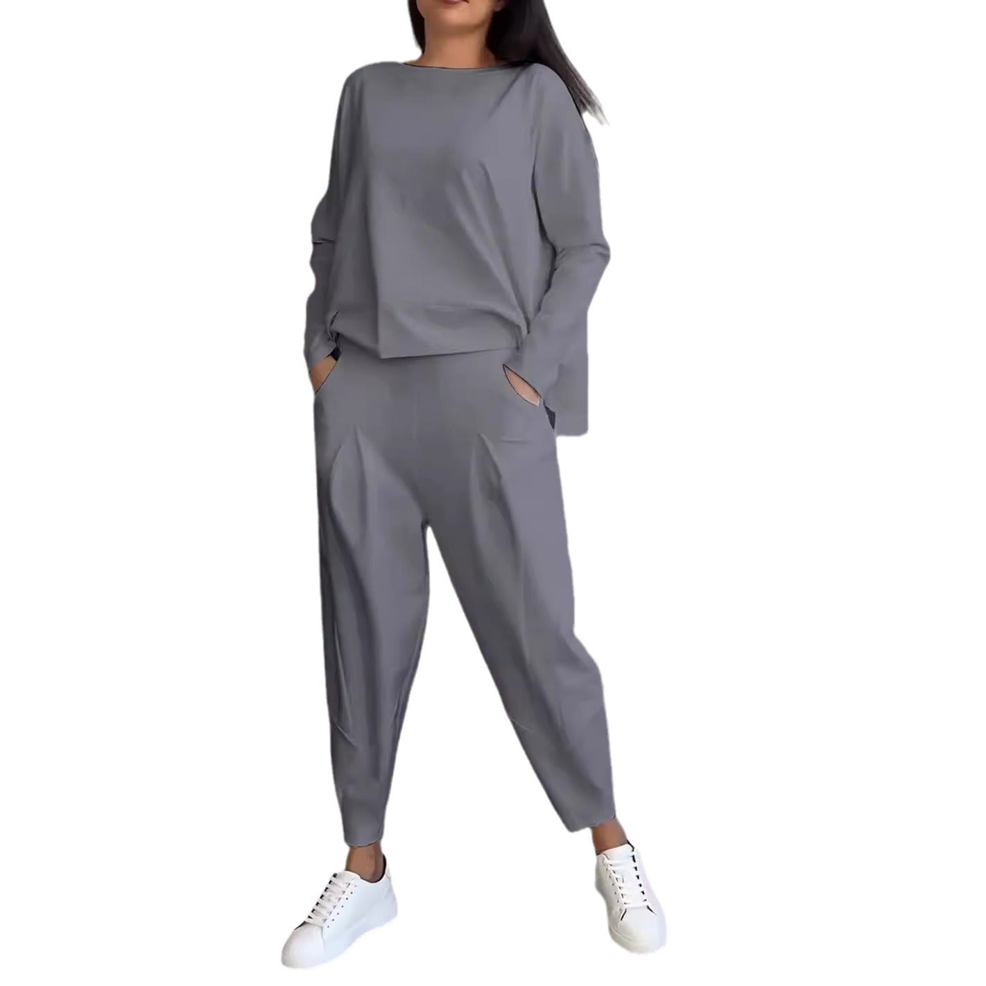 Carly – Irregular Design Long-sleeved Sweater Harem Pants Suit