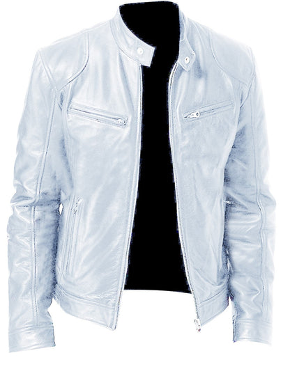 Denise – Warm Zipper Cardigan with Pocket Decorated in Premium Vegan Leather
