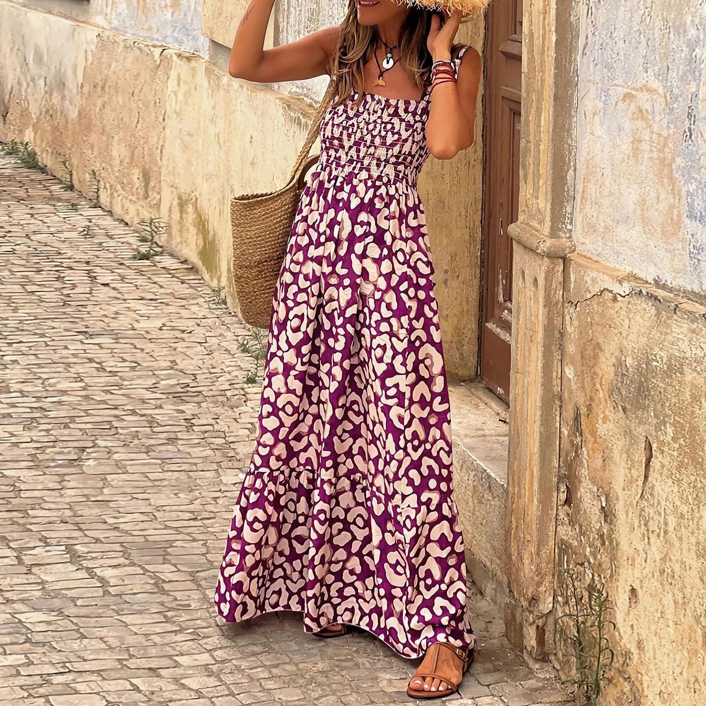 Helen – Elegant Floral Print French Strap Summer Dress