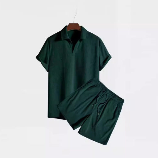 Katie – Loose Multi-color Beachwear Corduroy Short Sleeve Suit Two-piece Set