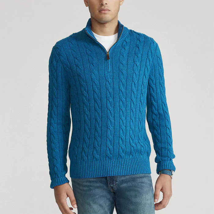 Men's Classic Cable Knit Wool Sweater – Versatile Style for Work and Leisure