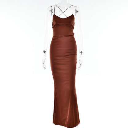 Kelly – Backless Satin Dress with Lace-up and Hip Bag